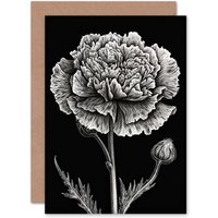 Artery8 Carnation Flower Bloom Lover Birthday Anniversary Card in Black