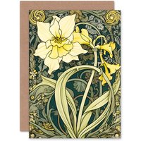 Artery8 Yellow Daffodil Flower Art Nouveau for Wife Her Birthday Greeting Card
