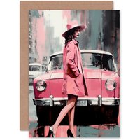 Artery8 1950 New York City Retro Pink Fashion for Wife Her Birthday Greeting Card