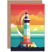 Artery8 Lighthouse Mid Century Modern for Child Kids Birthday Greeting Card
