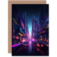 Artery8 Neon Purple Electronic Futuristic Skyscraper for Him or Her Greeting Card