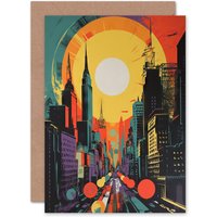 Artery8 Wall Street New York City Retro Sunrise Him Her Birthday Greeting Card