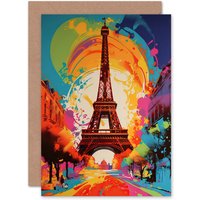 Artery8 Abstract Paris Eiffel Tower Colourful France Birthday Greeting Card