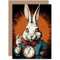 Artery8 Alice in Wonderland White Rabbit I'm Late Birthday Greeting Card in Red
