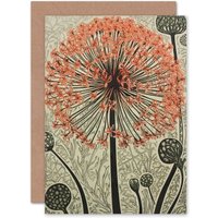 Artery8 Allium Flower Bloom for Wife Her Birthday Thank You Greeting Card in Orange