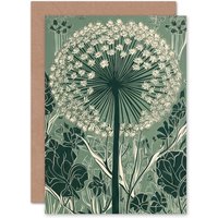 Artery8 Single Allium Flower Wildflower Spring Bloom Nature Greeting Card in Green