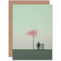 Artery8 Cherry Tree Park Minimalist Soft Pastel Thinking of You Greeting Card in Green
