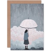 Artery8 Pink Rain Minimalist Soft Pastel Cloud for Her Sympathy Greeting Card in Grey