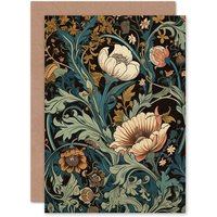Artery8 Flowers & Leaves Modern Art Nouveau Birthday Mothers Day Greeting Card in Green