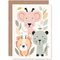 Artery8 Cute Zoo Baby Animals Pastel for Children Kids Birthday Greeting Card