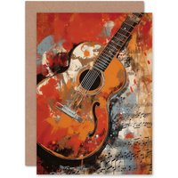 Artery8 Acoustic Guitar Music Lover for Him or Her Birthday Greeting Card in Red