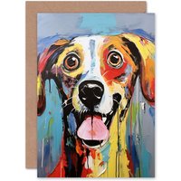 Artery8 Colourful Collie Dog Painting Him Her Birthday Thank You Greeting Card