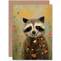 Artery8 Gleeful Raccoon Spring Meadow Fun Birthday Thank You Greeting Card