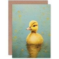 Artery8 Duckling on the Water Yellow & Duck Egg Blue Kids Greeting Card