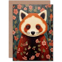 Artery8 Red Panda Cute Tree Blossom Birthday Kids Child Greeting Card & Envelope