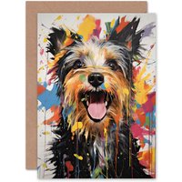 Artery8 Colourful Yorkshire Terrier Pet Portrait Birthday Thank You Greeting Card