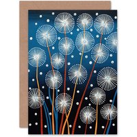 Artery8 Dandelion & Fireflies Abstract Gond for Him Her Birthday Greeting Card in Blue