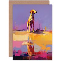 Artery8 Beach Golden Labrador Painting Him Her Birthday Thank You Greeting Card in Purple