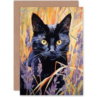 Artery8 Cat in Cornfield for Wife Her Birthday Thank You Greeting Card & Envelope