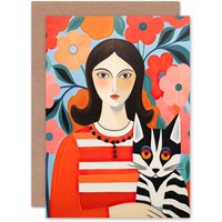 Artery8 The Matisse Moggie Cat Mum Fun Bright for Wife Her Birthday Greeting Card