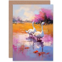 Artery8 The Wild Geese Oil Painting for Wife Her Birthday Thank You Greeting Card in Purple