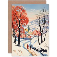 Artery8 Winter Village Snow Sunshine for Him Her Birthday Thank You Greeting Card in White