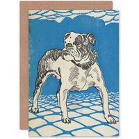 Artery8 Boxer Dog Vintage Retro for Him or Her for All Occasions Greeting Card in Blue