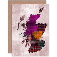 Artery8 Colourful Scotland Clan Tartan Map Him Her All Occasions Greeting Card