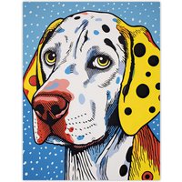 Artery8 Wall Art Print Dalmatian Dog Pop Art Painting Yellow Orange Blue Roy Lichtenstein Style Vibrant Pet Portrait Poster | Size: W18" x H24"