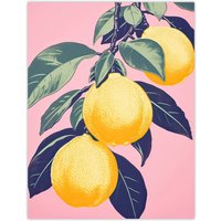 Artery8 Wall Art Print Lemon Tree Branch Pastel Colour Mauve Pink Green Kitchen Artwork Poster | Size: W18" x H24"