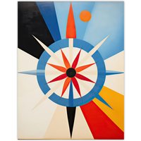 Artery8 Wall Art Print Follow the Sun Abstract Geometric Oil Painting Blue Orange Cream Compass Star Hilma af Klint Style Poster | Size: W18" x H24"