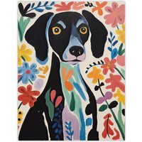 Artery8 Wall Art Print Springtime Sensory Overload Bright Dog Oil Painting Henri Matisse Style Floral Pet Portrait Poster | Size: W24" x H32"
