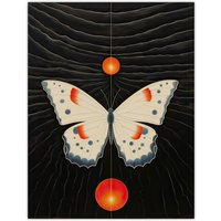 Artery8 Wall Art Print Chaos Theory Hilma af Klint Inspired Butterfly & Two Suns White Orange Grey Oil Painting Poster in Black | Size: W24" x H32"
