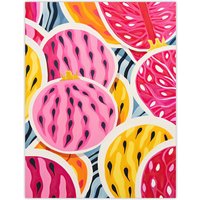 Artery8 Wall Art Print Sliced Dragon Fruit Kitchen Artwork Pink Orange Blue Vibrant Abstract Oil Painting Poster | Size: W24" x H32"