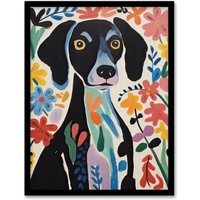 Artery8 Wall Art Print Springtime Sensory Overload Bright Dog Oil Painting Henri Matisse Style Floral Pet Portrait Artwork Framed | Size: W12" x H16"