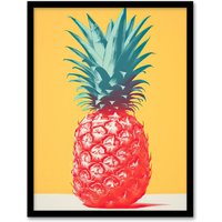 Artery8 Wall Art Print Tropical Radiance Vibrant Pineapple Kitchen Artwork Pink Yellow Green Pop Artwork Framed | Size: W12" x H16"