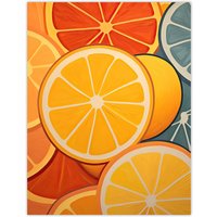 Artery8 Wall Art Print Lemons & Oranges Oil Painting Abstract Fruit Slices Kitchen Artwork Poster in Yellow | Size: W12" x H16"