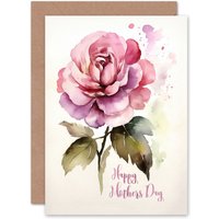 Artery8 Women's Mothers Day Rose Flower Floral Watercolour For Mum Mom Her Greeting Card in Pink