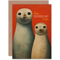Artery8 Men's Fathers Day Seal with Son Pup Fun For Dad Him Greeting Card in Red