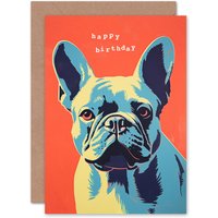 Artery8 Happy Birthday Cute Dog Lover French Bulldog For Him Her Greeting Card in Orange