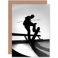 Artery8 Birthday Skater Silhouette Skateboard Ramp Teen For Him Son Brother Child Greeting Card in Grey