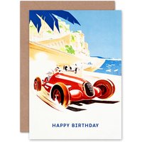 Artery8 Birthday Classic Sports Car France Race Drive Motorsport For Him Husband Father Greeting Card in Red