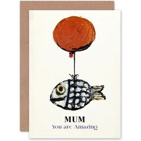 Artery8 Women's Mothers Day Abstract Oil Painting Balloon Fish Fun For Mum Mom Her Greeting Card in Beige
