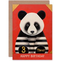Artery8 Kids Birthday Age 3 Cute Panda Striped Pyjamas For Child Son Daughter Greeting Card in Red