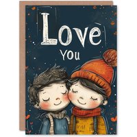 Artery8 Anniversary Card Love You Cute Kids For Her Wife Partner in Dark Blue