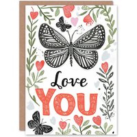 Artery8 Anniversary Card Butterfly Summer Love You Letterpress For Her Wife Partner in White