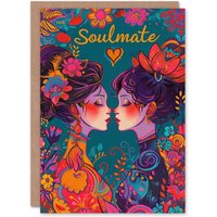 Artery8 Anniversary Card Soulmate Gay Girls Women LGBT Floral For Her Wife Partner