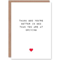 Artery8 Anniversary Card Adult Rude Saucy Better in Bed Than Driving For Her Wife Partner in White