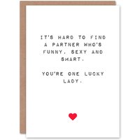 Artery8 Anniversary Card Fun Funny Humour Lucky Lady For Her Wife Partner in White