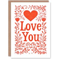 Artery8 Anniversary Card Floral Love You Heart Red Letterpress For Her Wife Partner